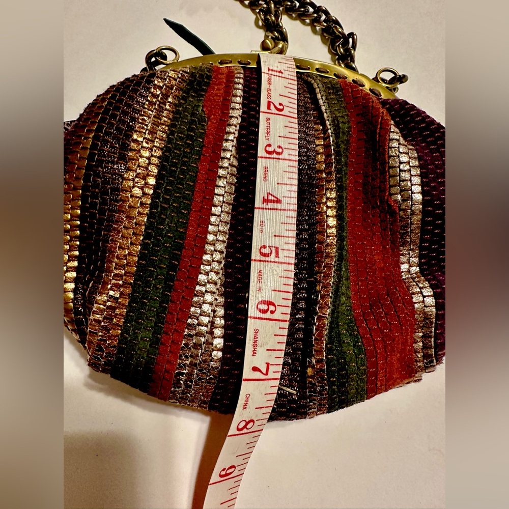 VTG NEW Elisa Atheniense Metalic Floral Artsy Leather Purse Chain Shoulder Bag - Picture 5 of 9